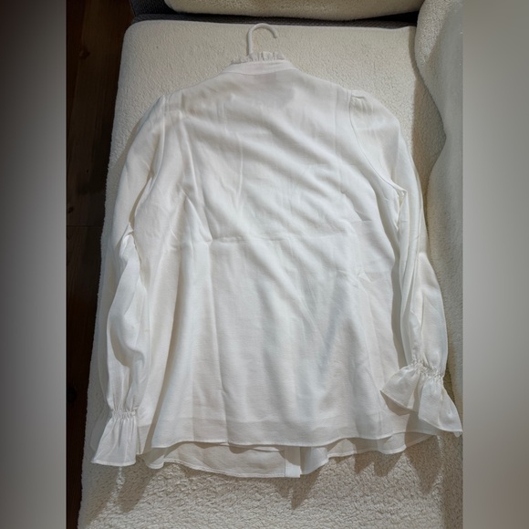 White Ruffled Button-Up Blouse - Picture 2 of 7